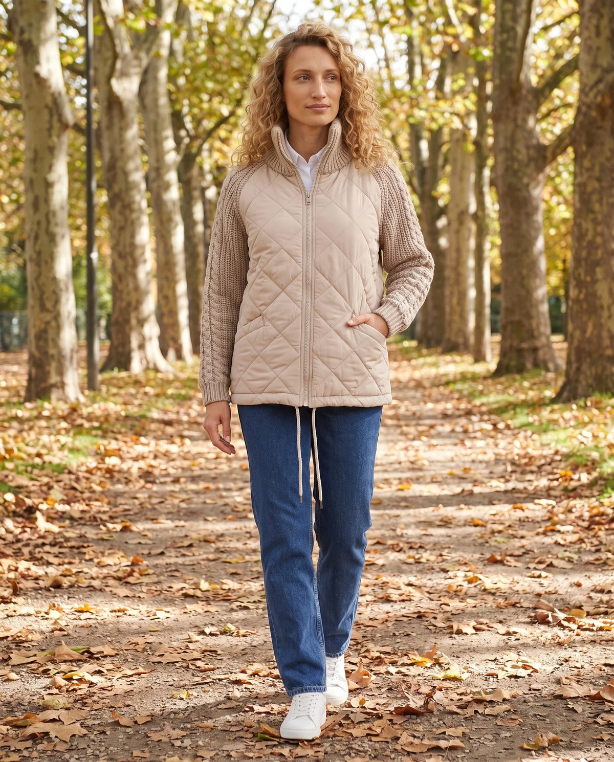 Short Quilted Jacket with Knitted Sleeves