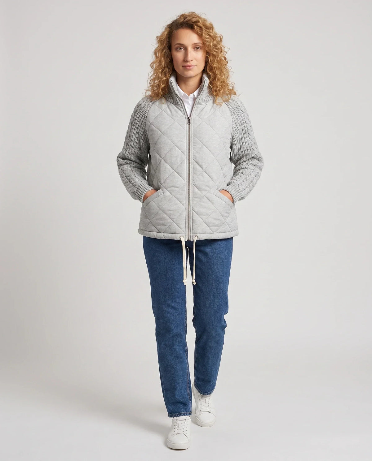 Short Quilted Jacket with Knitted Sleeves
