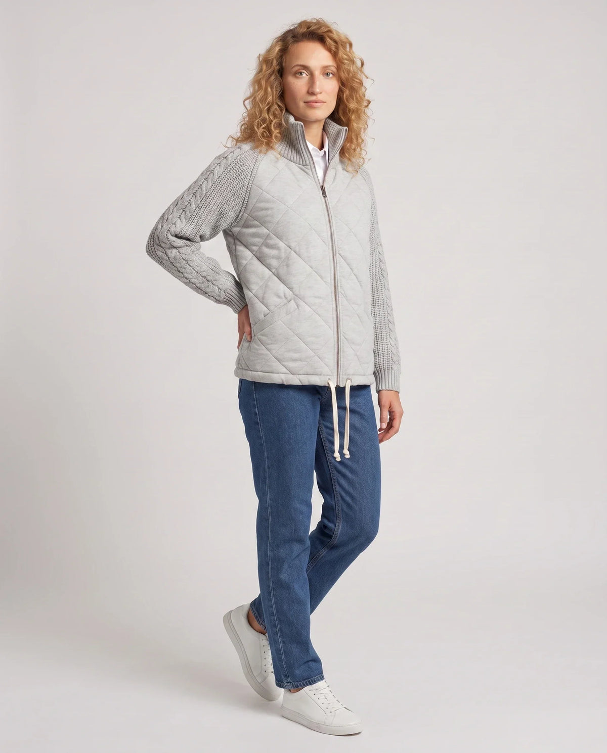 Short Quilted Jacket with Knitted Sleeves