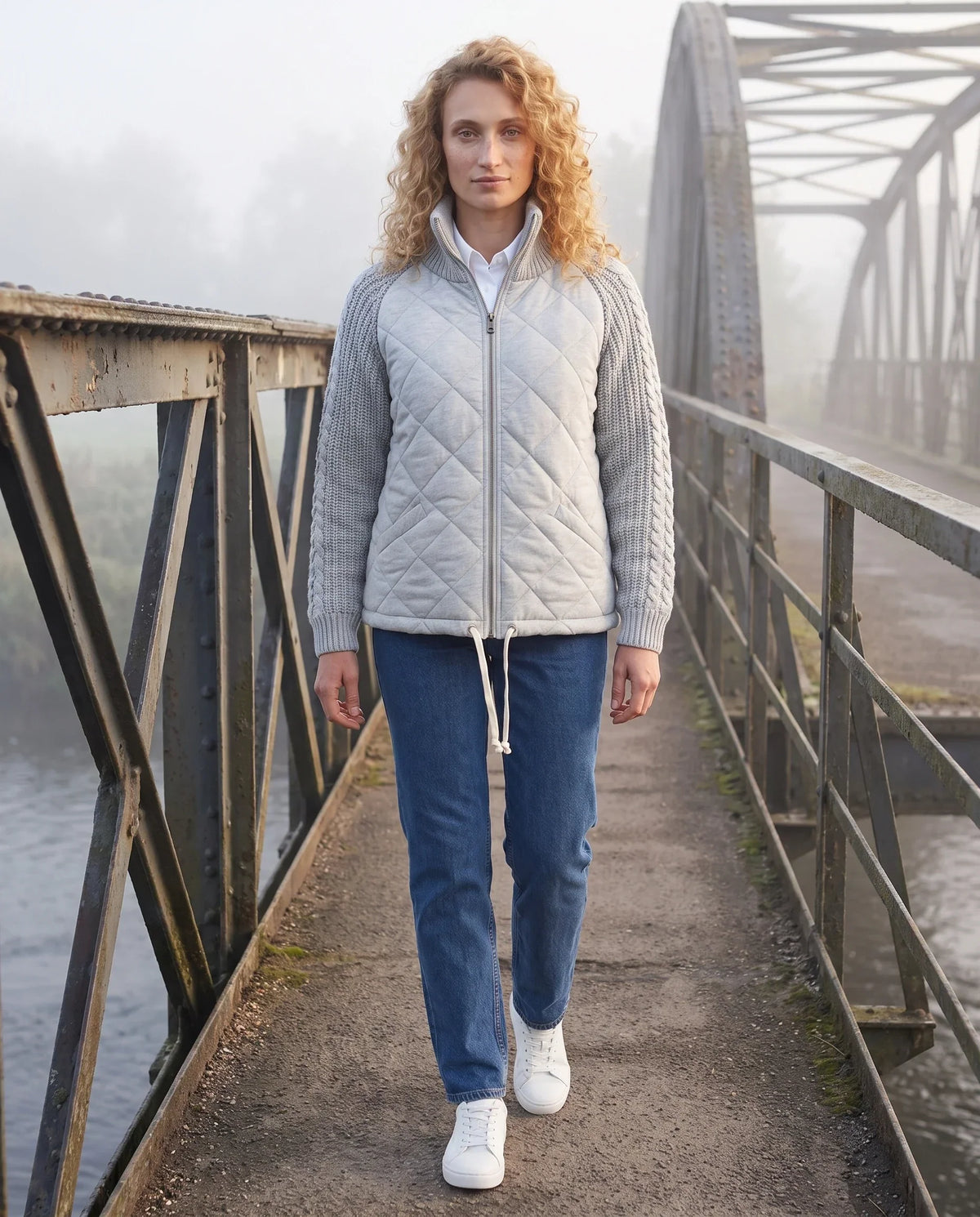Short Quilted Jacket with Knitted Sleeves