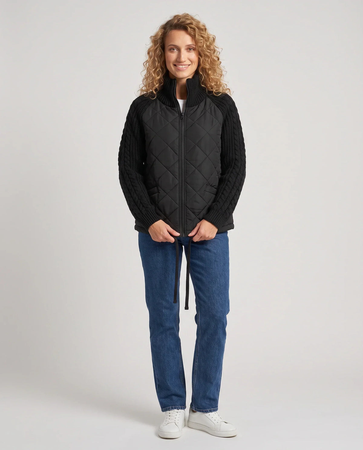 Short Quilted Jacket with Knitted Sleeves