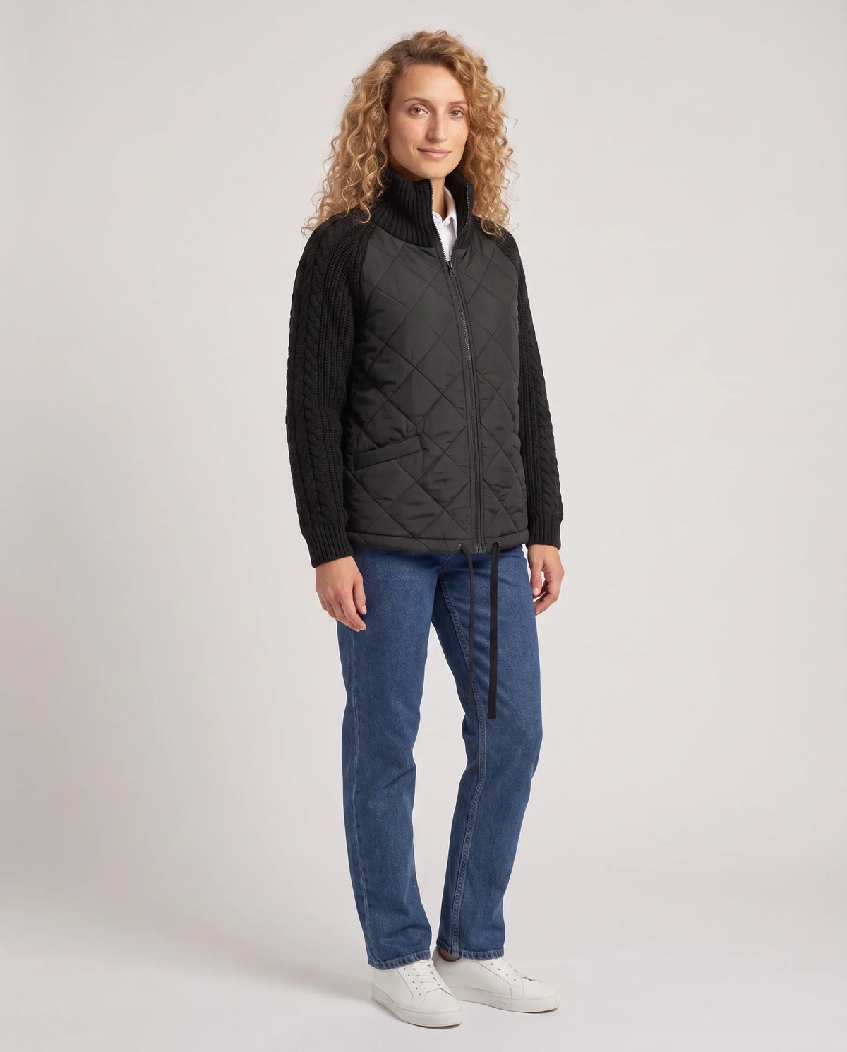 Short Quilted Jacket with Knitted Sleeves