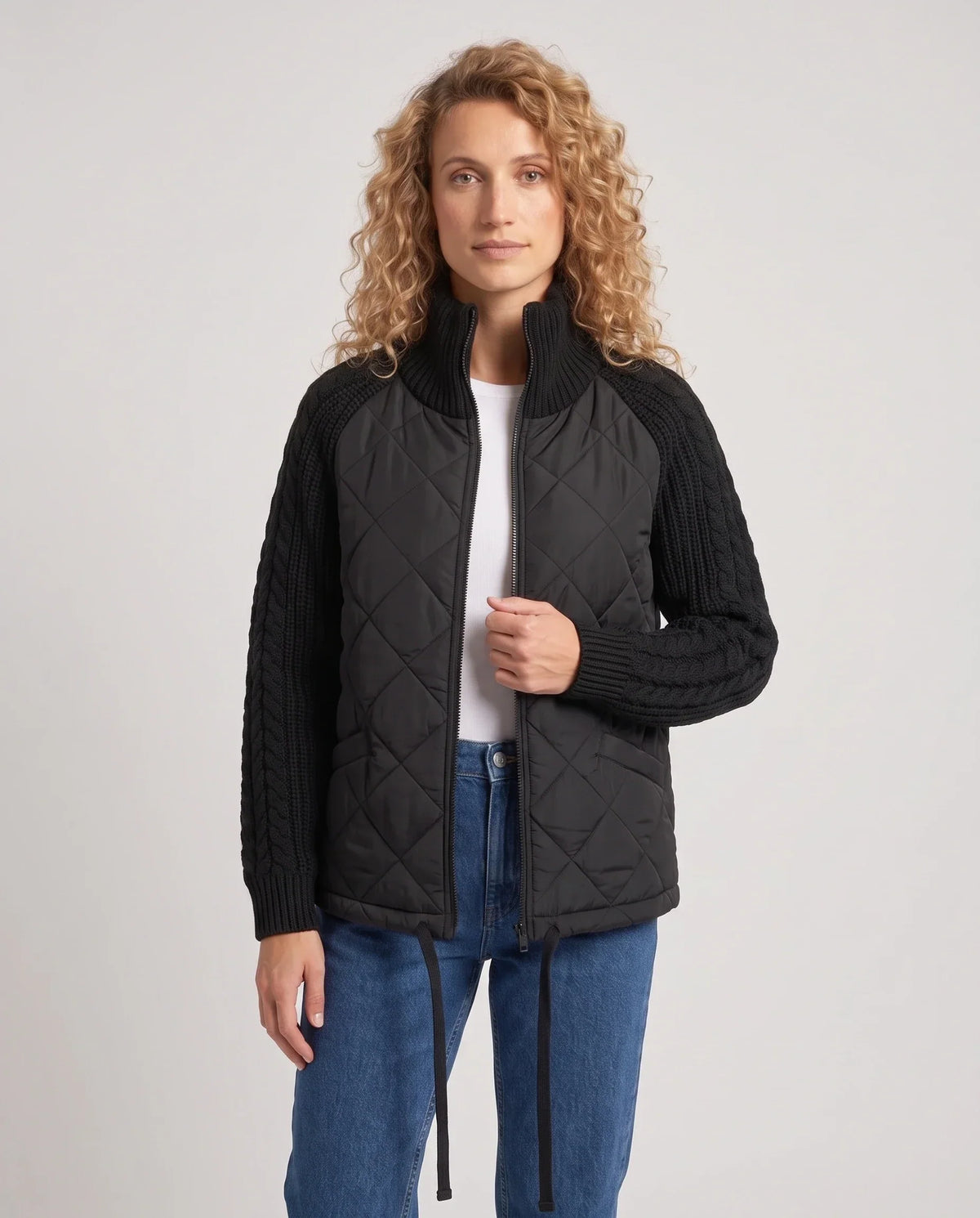 Short Quilted Jacket with Knitted Sleeves