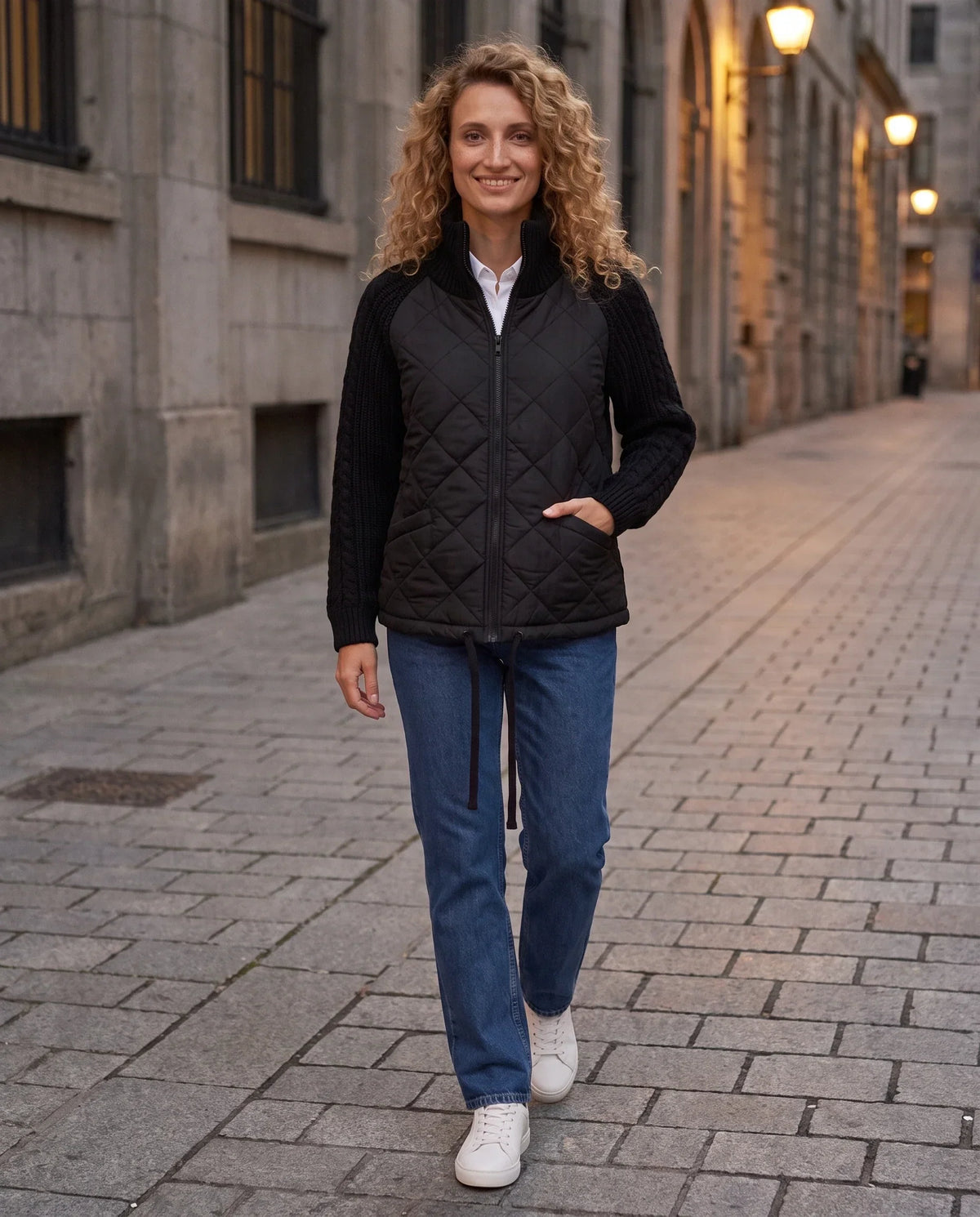 Short Quilted Jacket with Knitted Sleeves