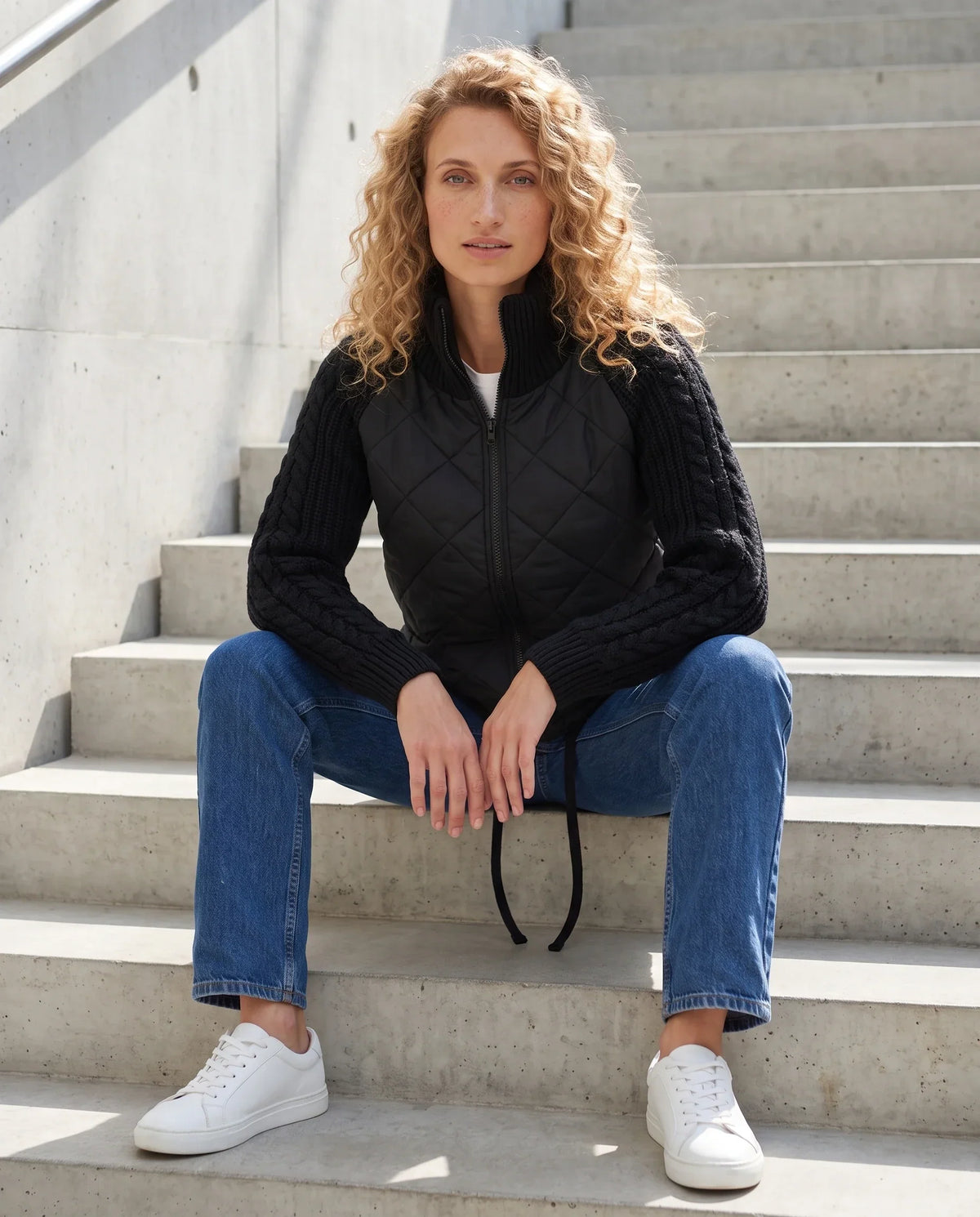 Short Quilted Jacket with Knitted Sleeves