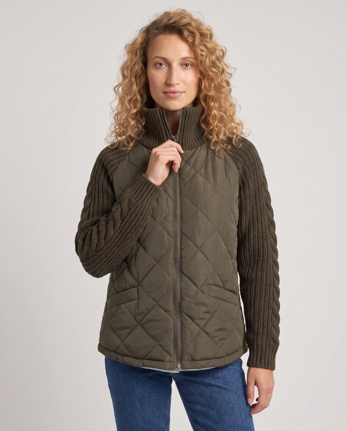 Short Quilted Jacket with Knitted Sleeves