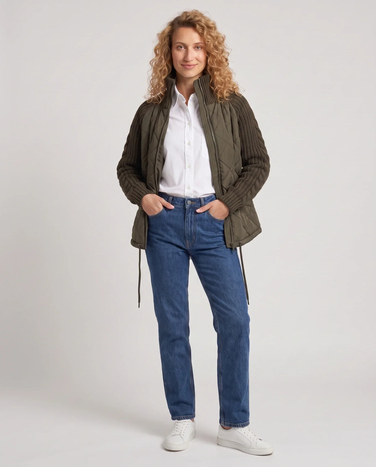 Short Quilted Jacket with Knitted Sleeves