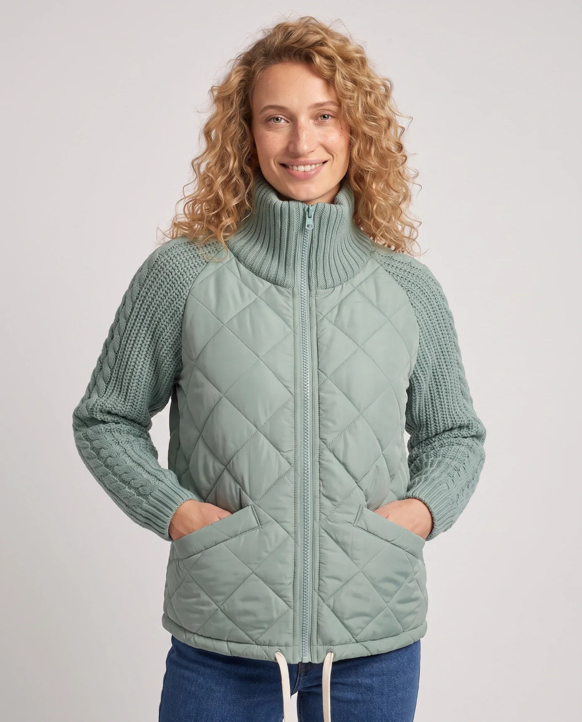 Short Quilted Jacket with Knitted Sleeves