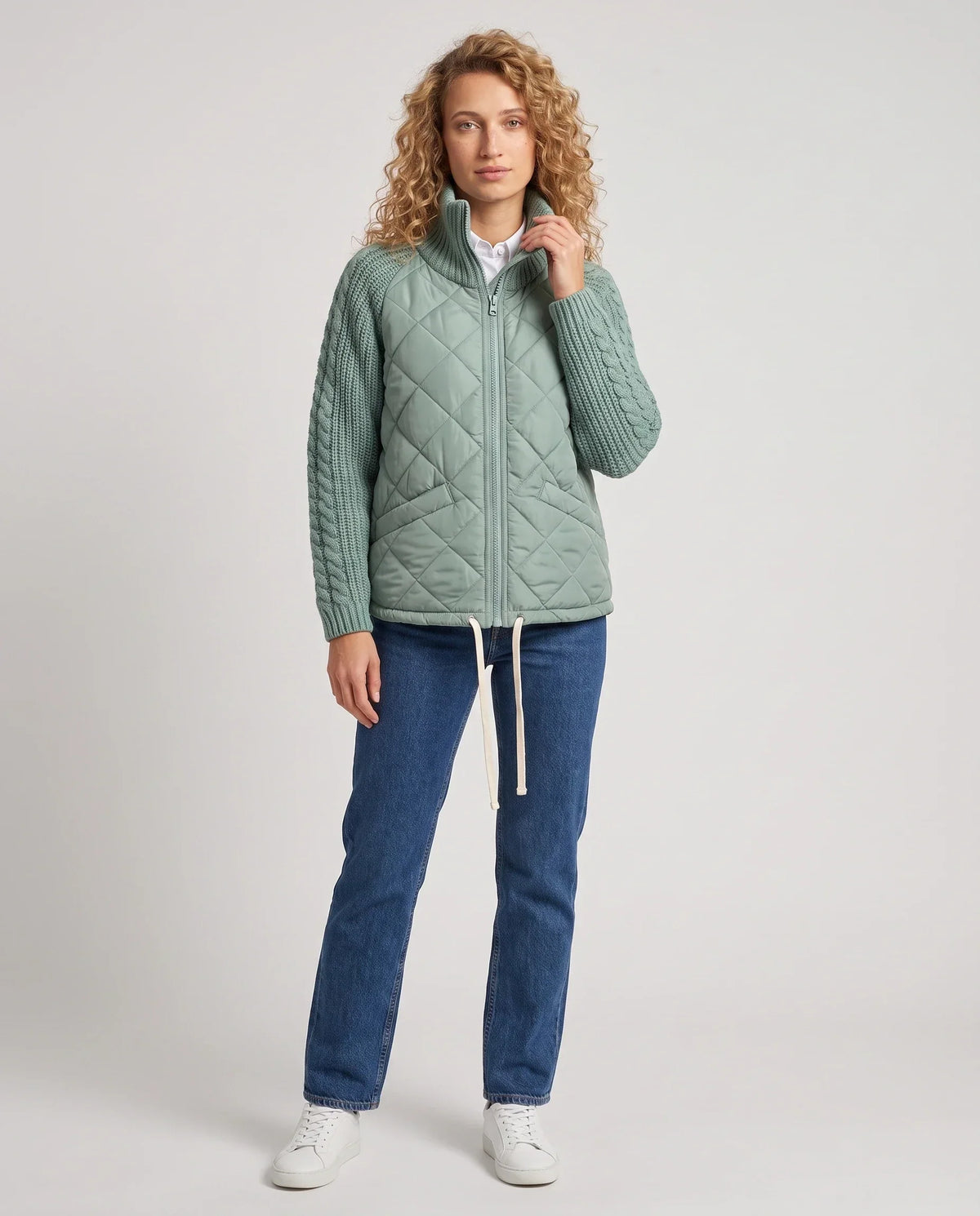Short Quilted Jacket with Knitted Sleeves