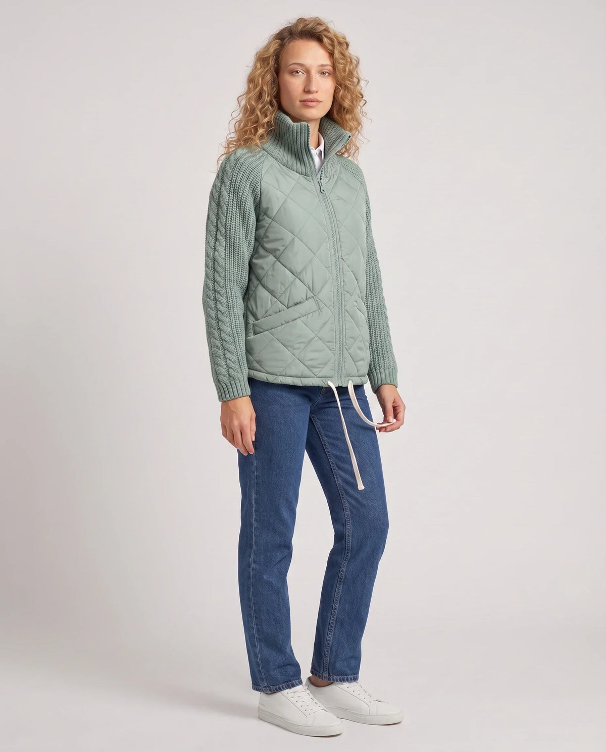 Short Quilted Jacket with Knitted Sleeves