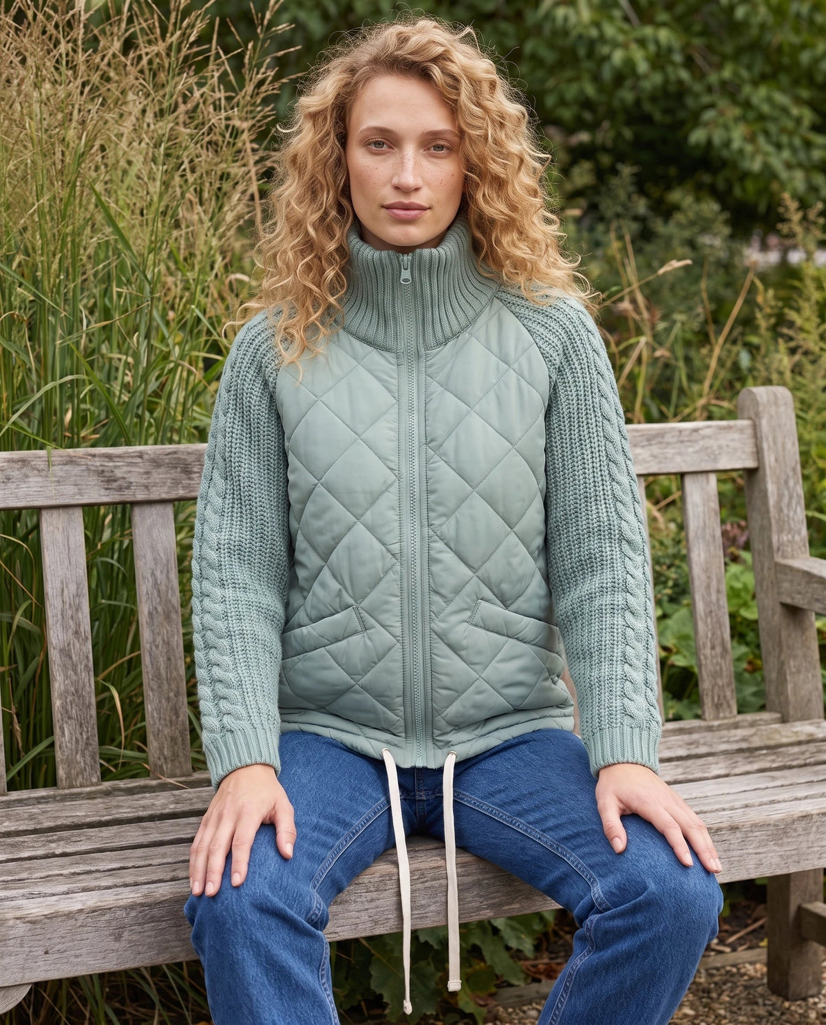 Short Quilted Jacket with Knitted Sleeves