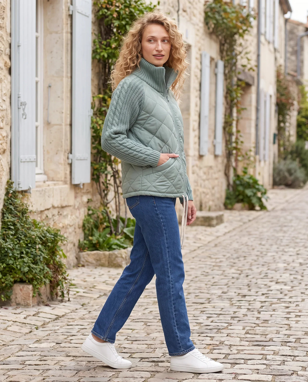 Short Quilted Jacket with Knitted Sleeves