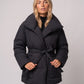 Oversized Mid-Thigh Puffer Jacket with Shawl Collar and Belt