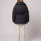 Oversized Mid-Thigh Puffer Jacket with Shawl Collar and Belt