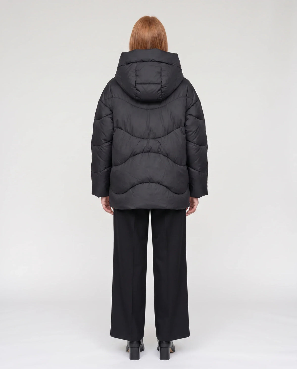 Short Oversized Hooded Puffer Jacket with Frog Fastenings