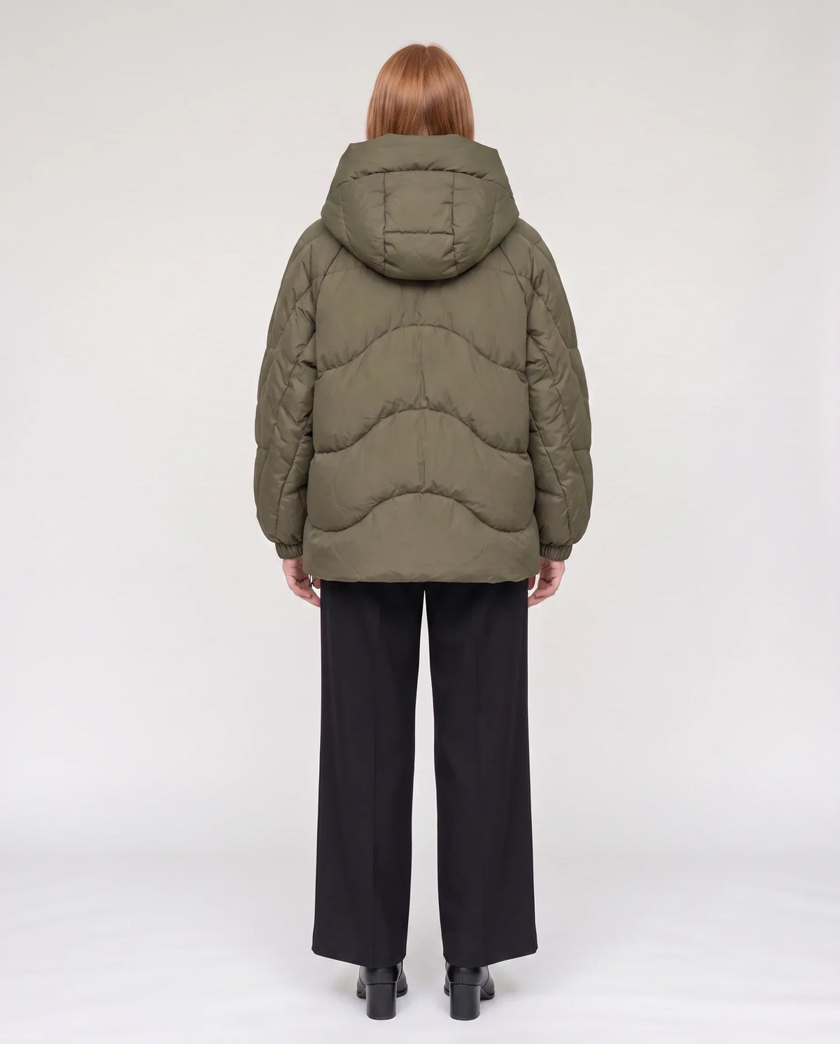 Short Oversized Hooded Puffer Jacket with Frog Fastenings