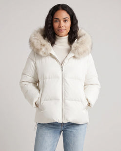 Short Oversized Puffer Jacket with Faux Fur Hood