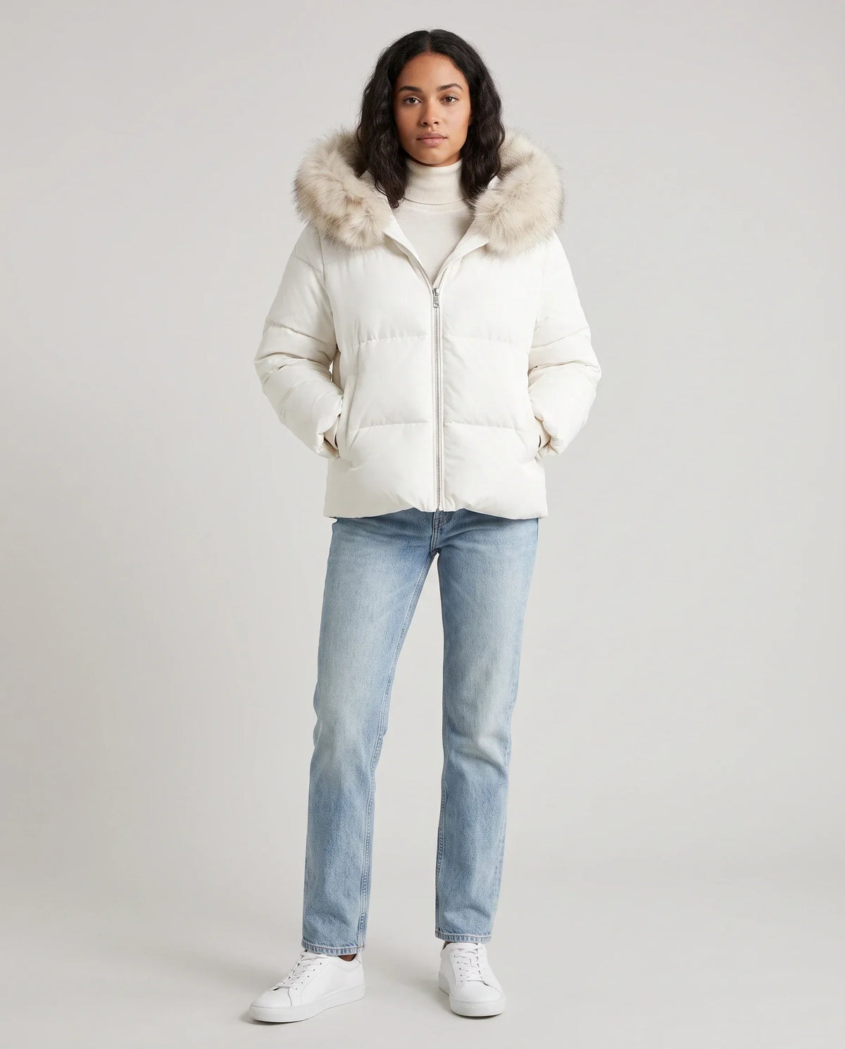 Short Oversized Puffer Jacket with Faux Fur Hood