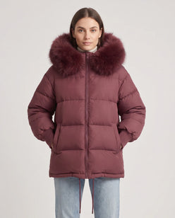 Short Oversized Puffer Jacket with Faux Fur Hood