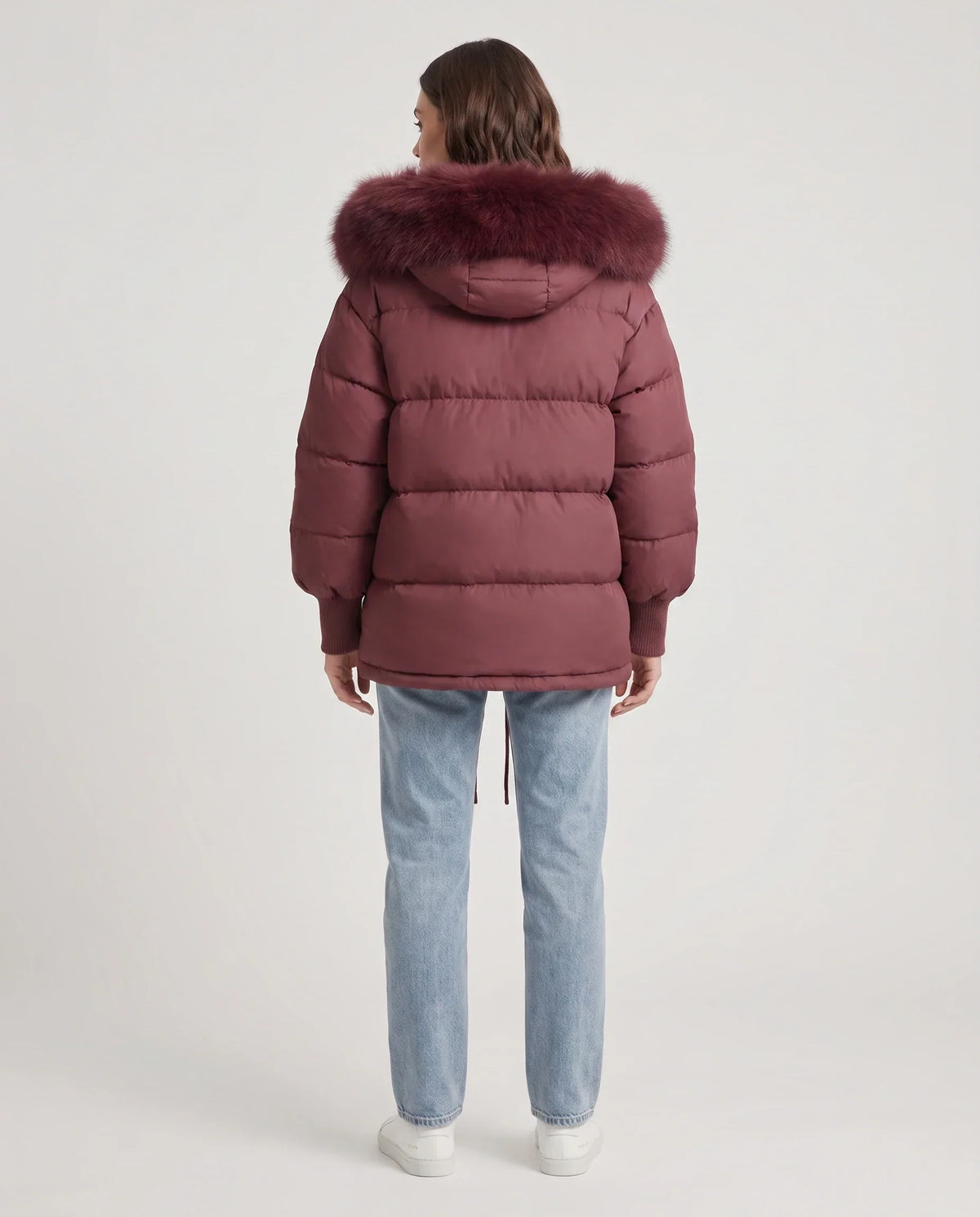 Short Oversized Puffer Jacket with Faux Fur Hood