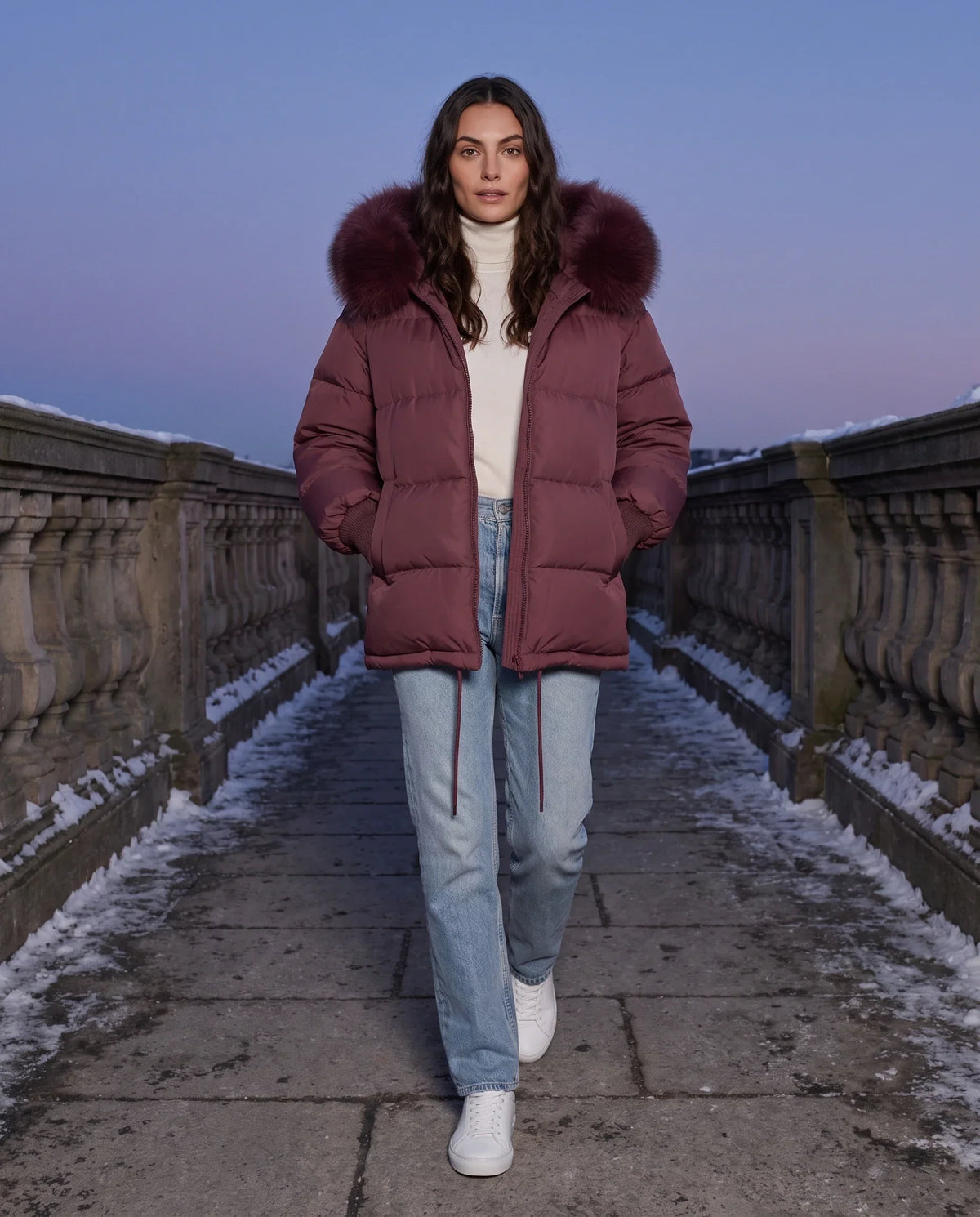 Short Oversized Puffer Jacket with Faux Fur Hood