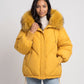Short Oversized Puffer Jacket with Faux Fur Hood