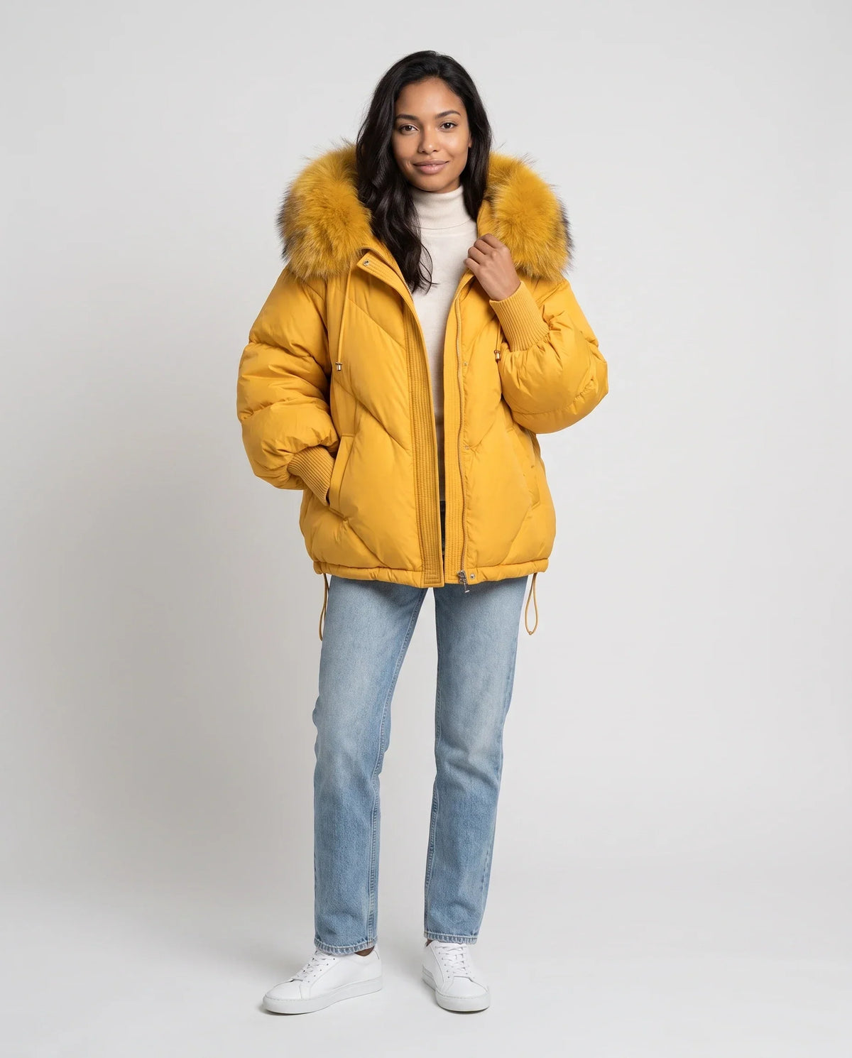 Short Oversized Puffer Jacket with Faux Fur Hood