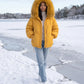 Short Oversized Puffer Jacket with Faux Fur Hood