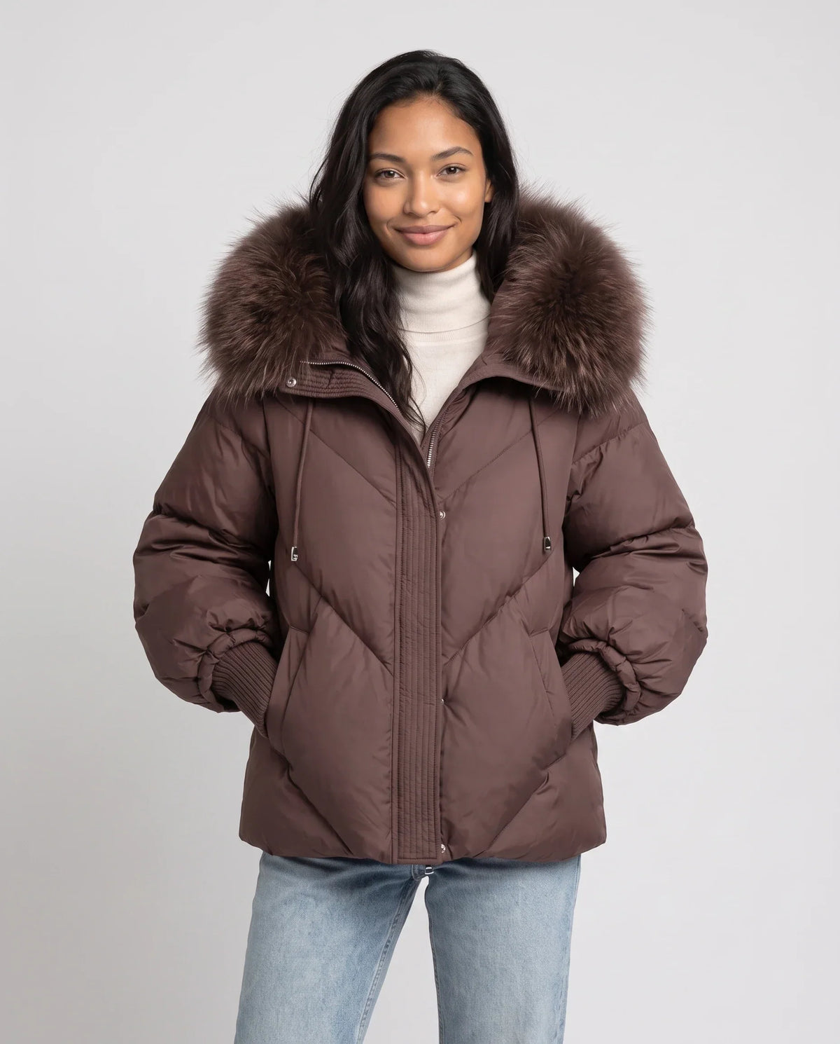 Short Oversized Puffer Jacket with Faux Fur Hood