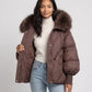 Short Oversized Puffer Jacket with Faux Fur Hood