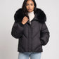 Short Oversized Puffer Jacket with Faux Fur Hood