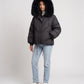 Short Oversized Puffer Jacket with Faux Fur Hood