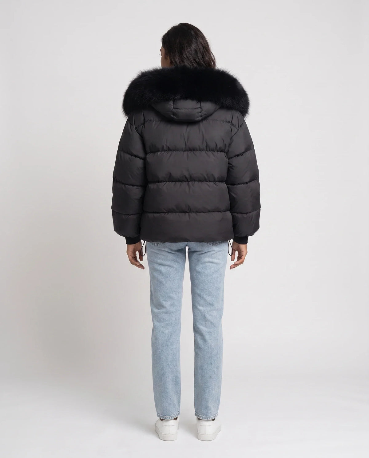 Short Oversized Puffer Jacket with Faux Fur Hood