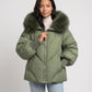 Short Oversized Puffer Jacket with Faux Fur Hood