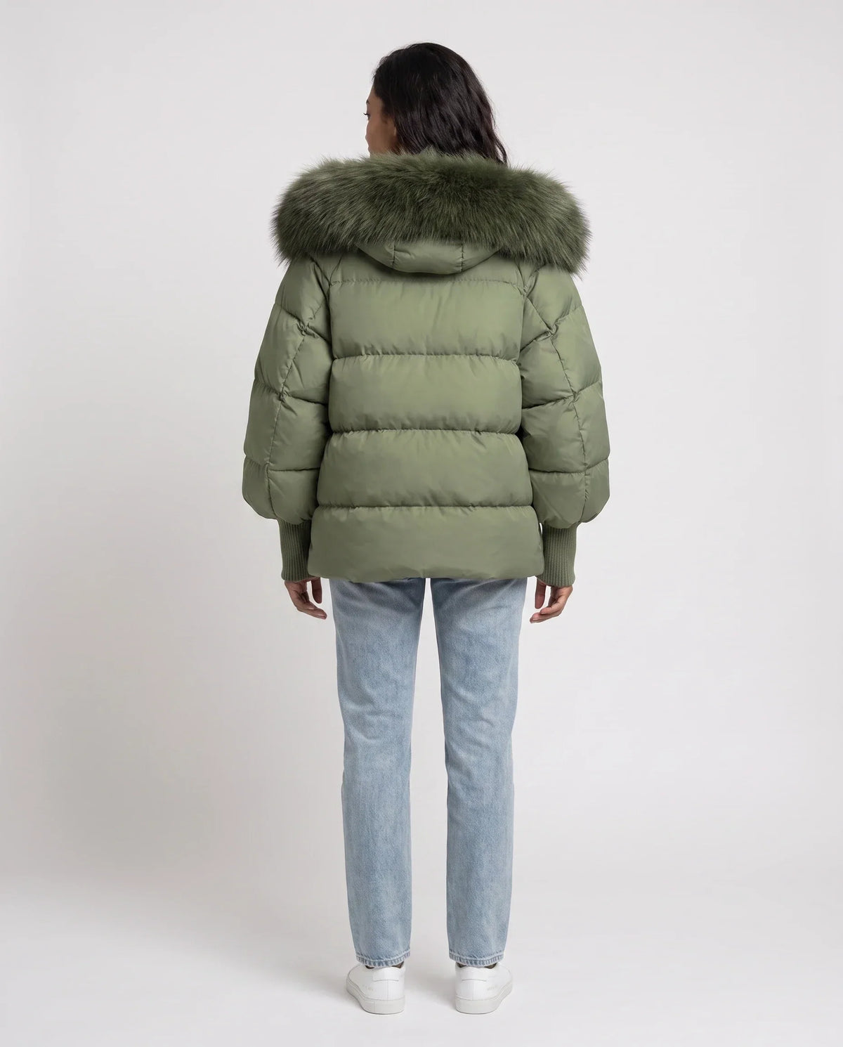 Short Oversized Puffer Jacket with Faux Fur Hood