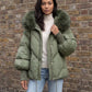 Short Oversized Puffer Jacket with Faux Fur Hood