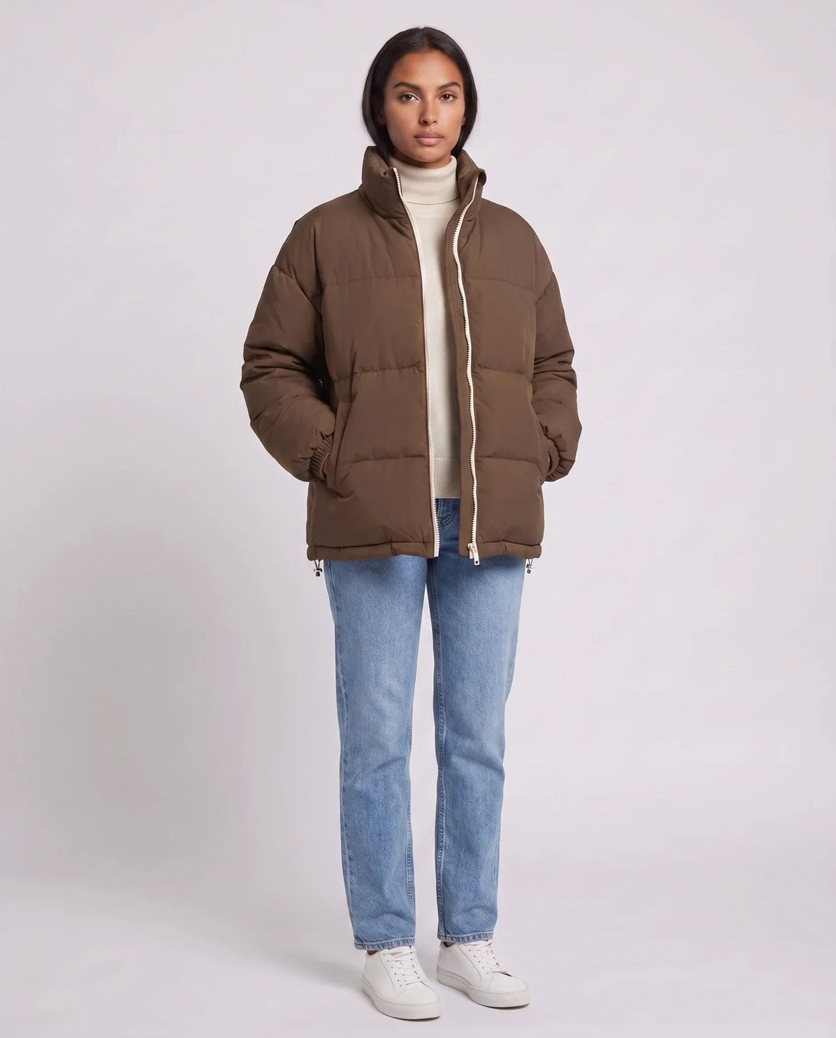 Short Oversized Puffer Jacket with Contrast Zip