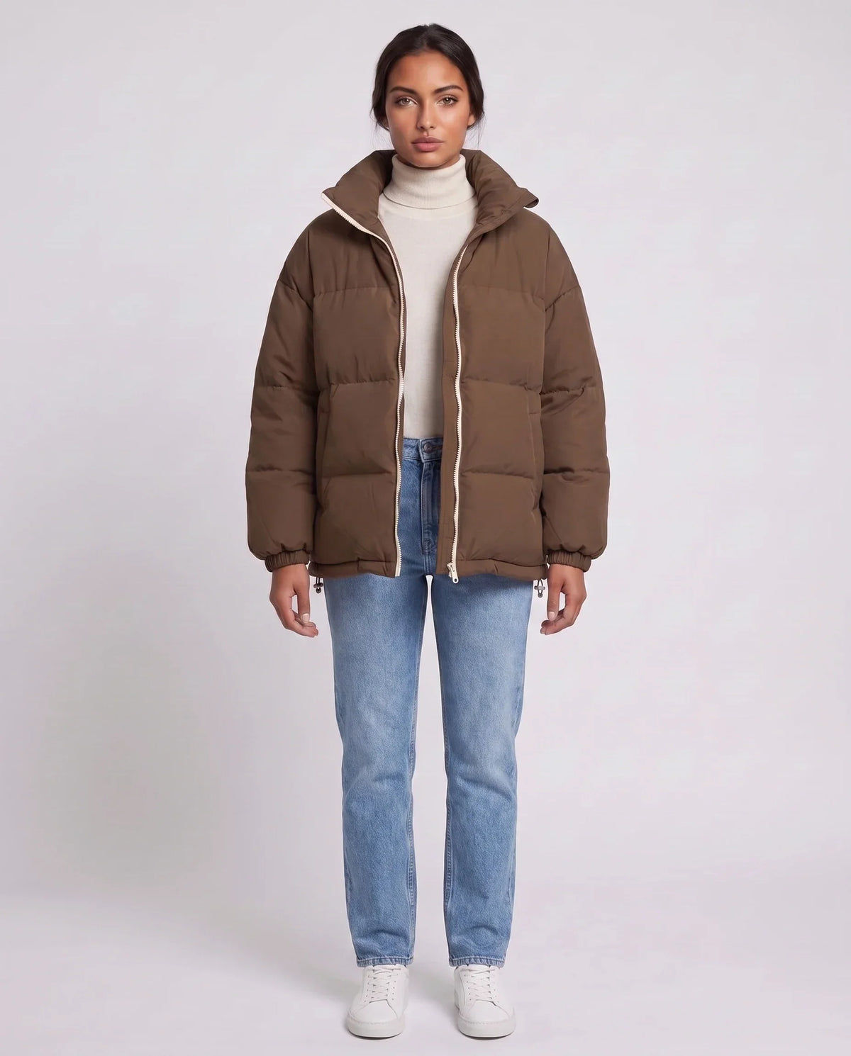 Short Oversized Puffer Jacket with Contrast Zip