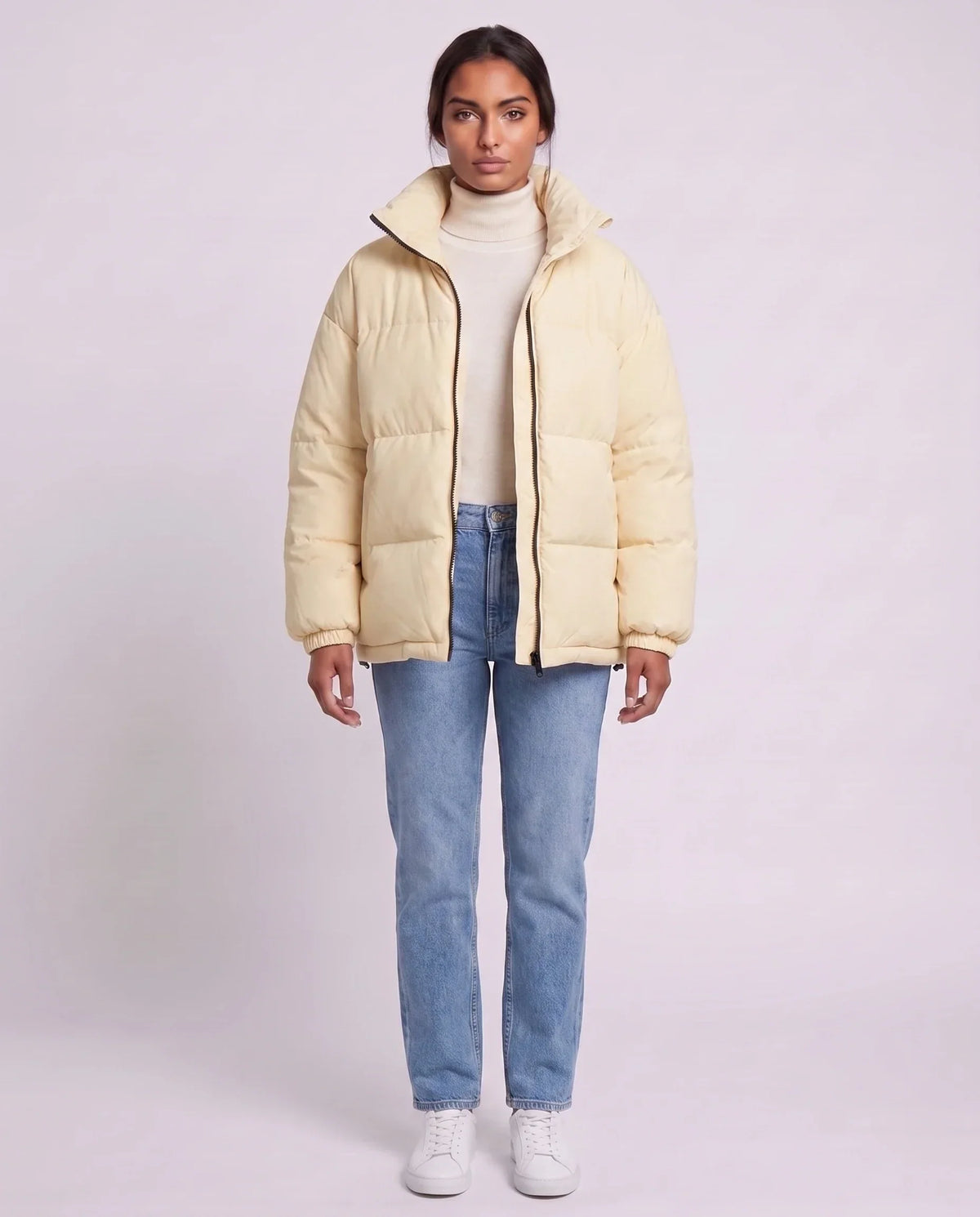 Short Oversized Puffer Jacket with Contrast Zip