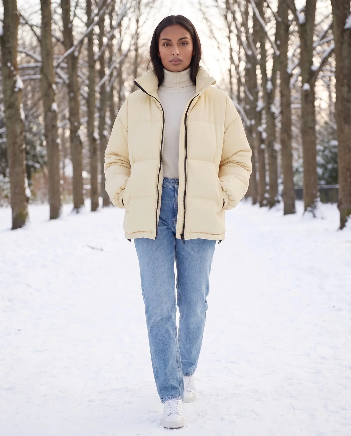 Short Oversized Puffer Jacket with Contrast Zip