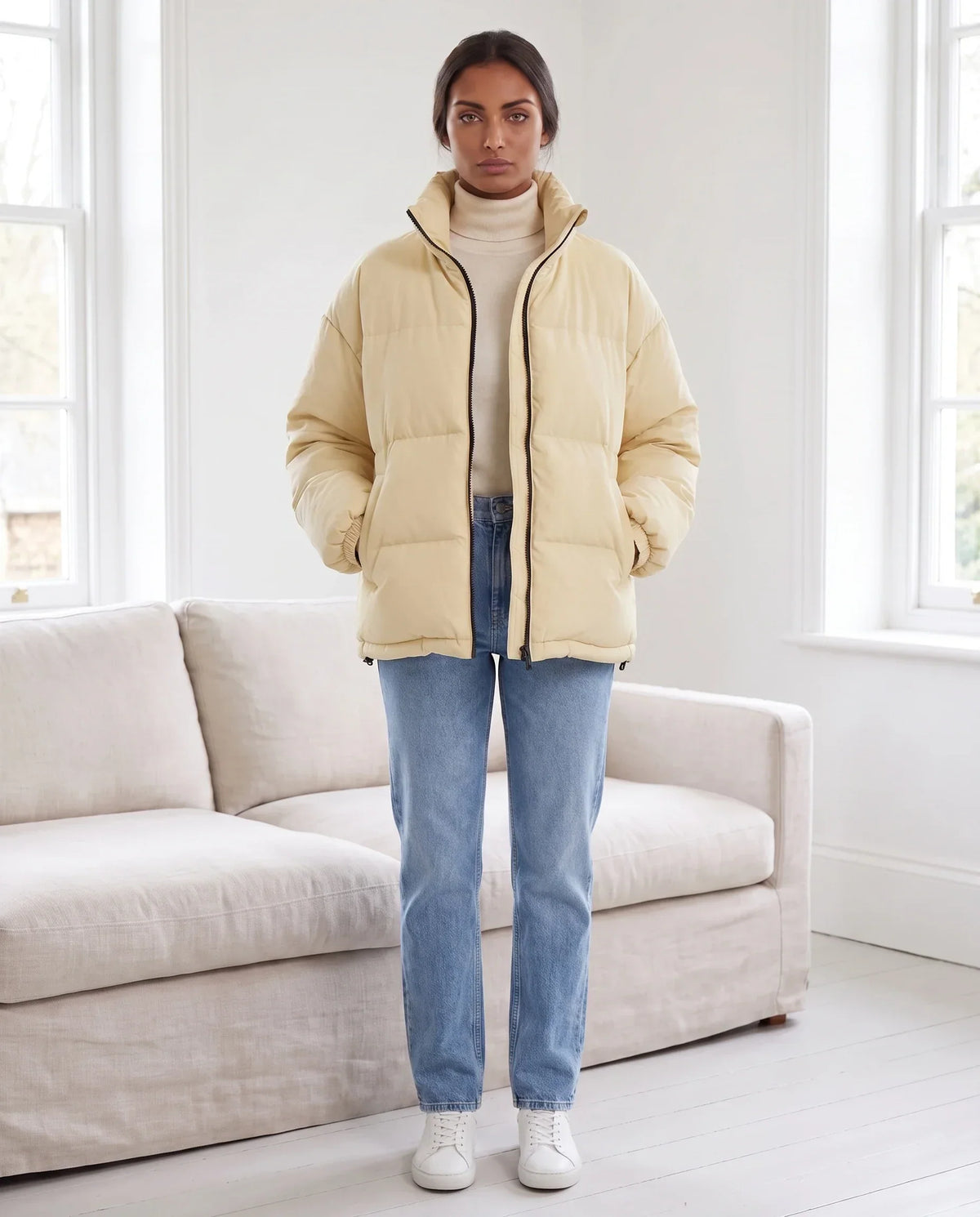 Short Oversized Puffer Jacket with Contrast Zip