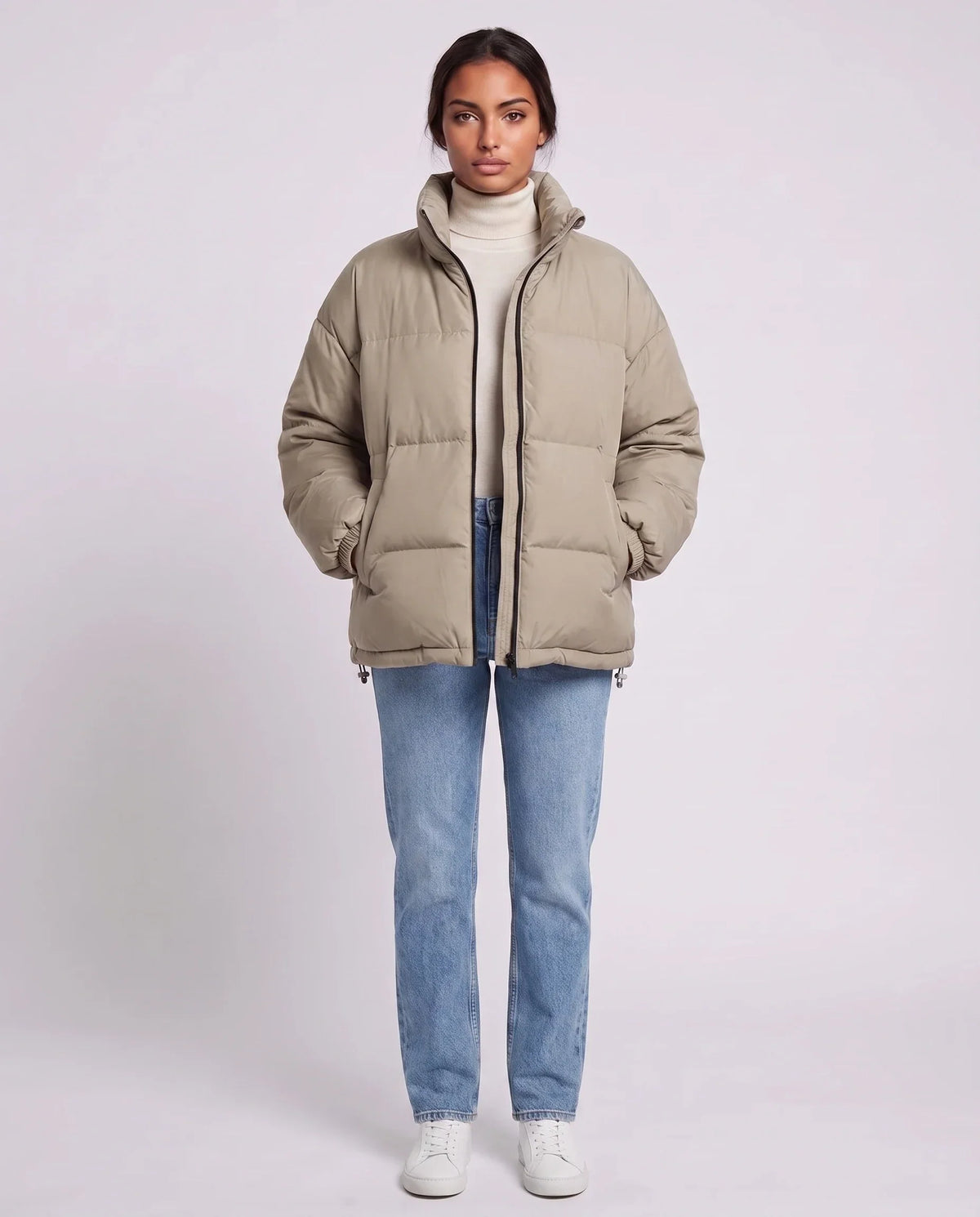 Short Oversized Puffer Jacket with Contrast Zip