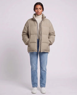 Short Oversized Puffer Jacket with Contrast Zip