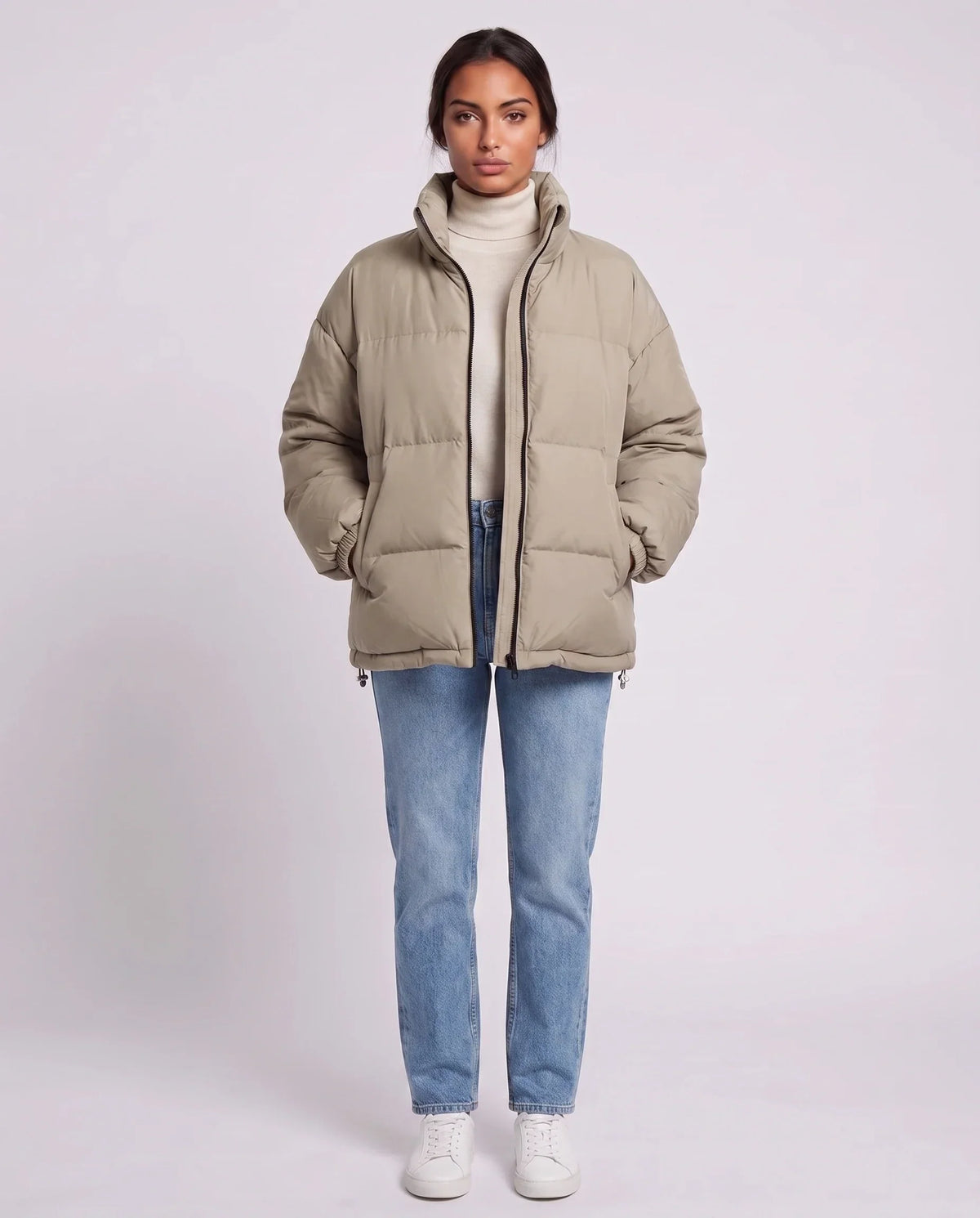Short Oversized Puffer Jacket with Contrast Zip