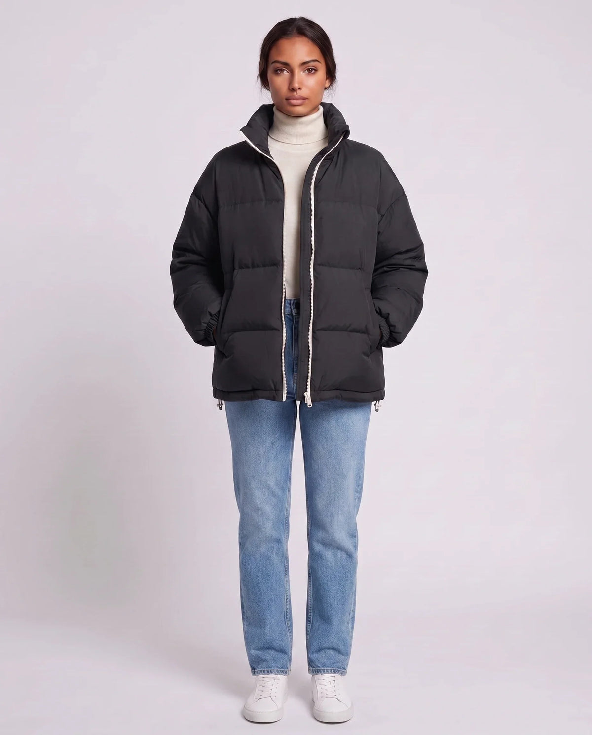 Short Oversized Puffer Jacket with Contrast Zip