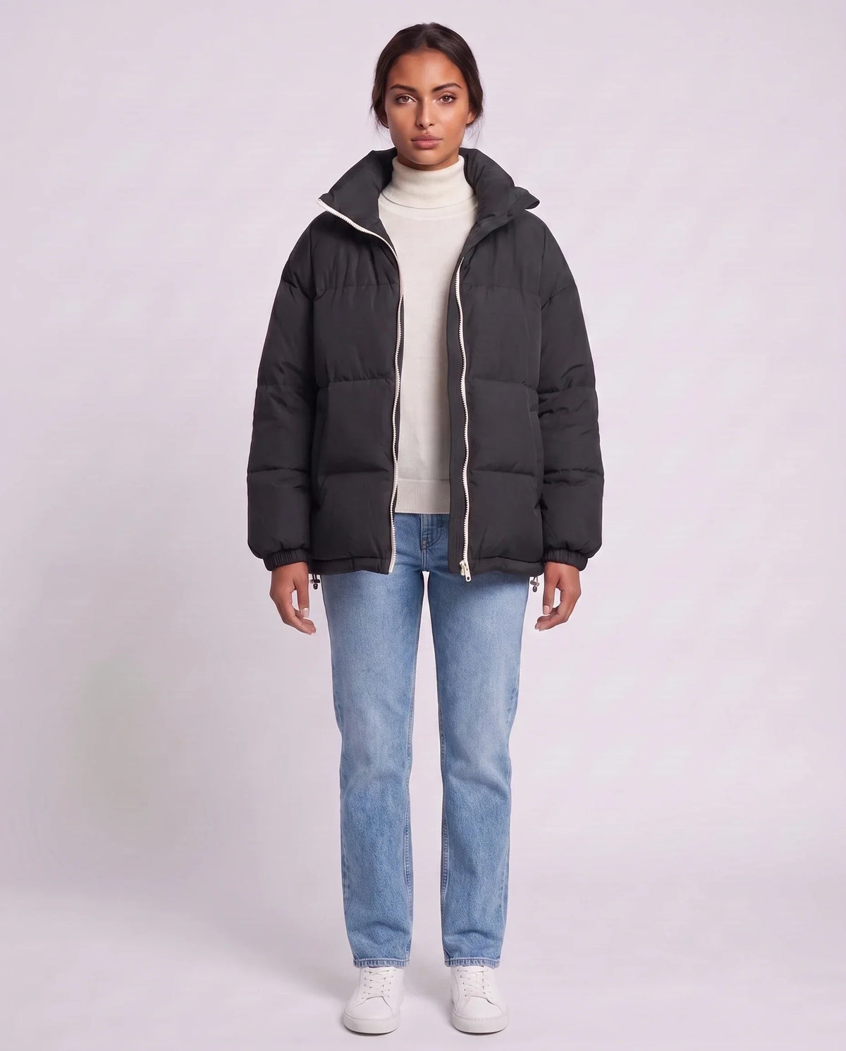 Short Oversized Puffer Jacket with Contrast Zip