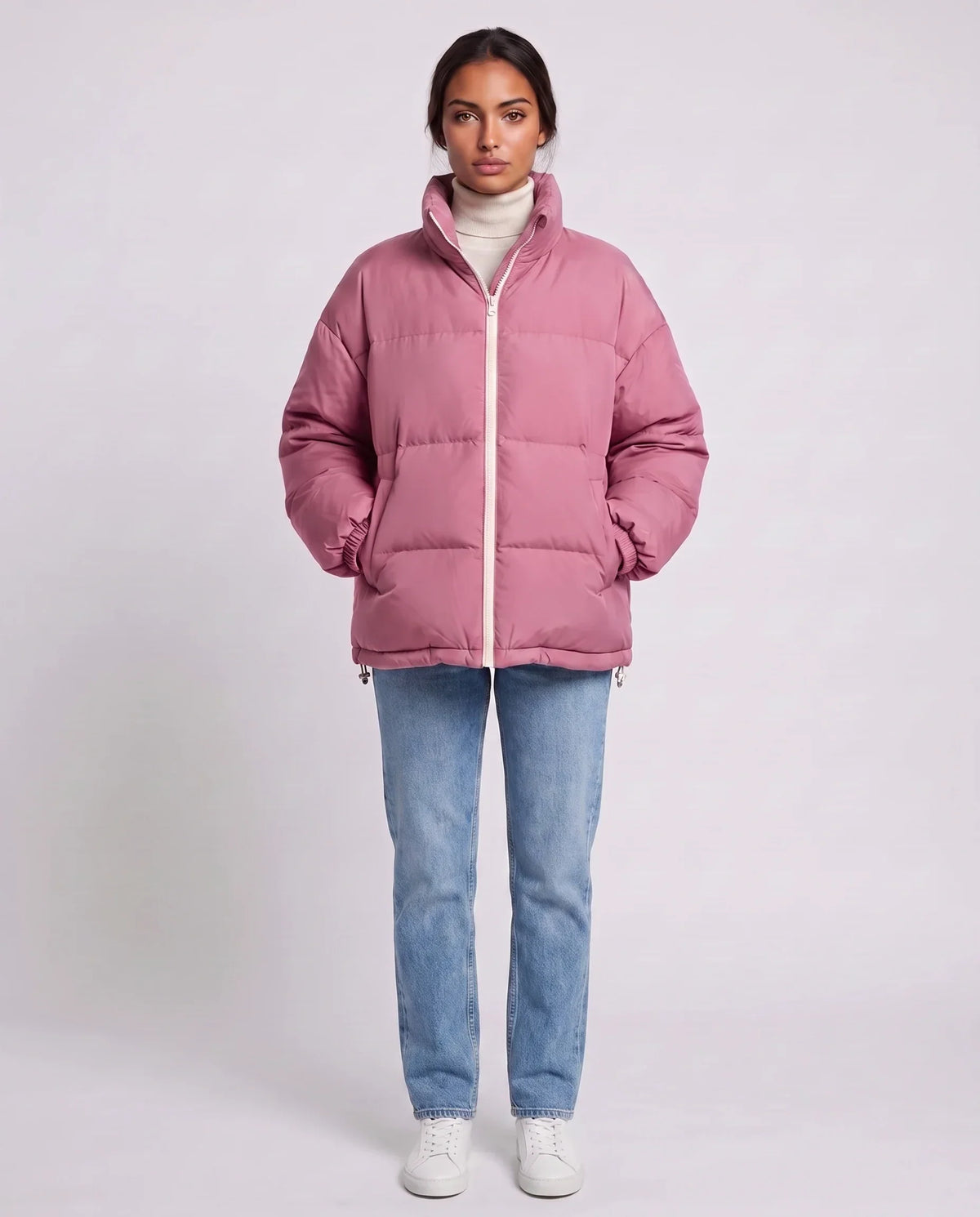 Short Oversized Puffer Jacket with Contrast Zip
