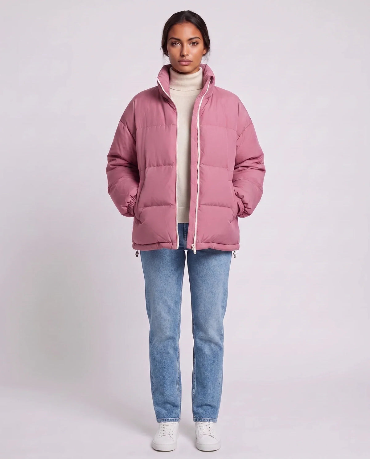 Short Oversized Puffer Jacket with Contrast Zip