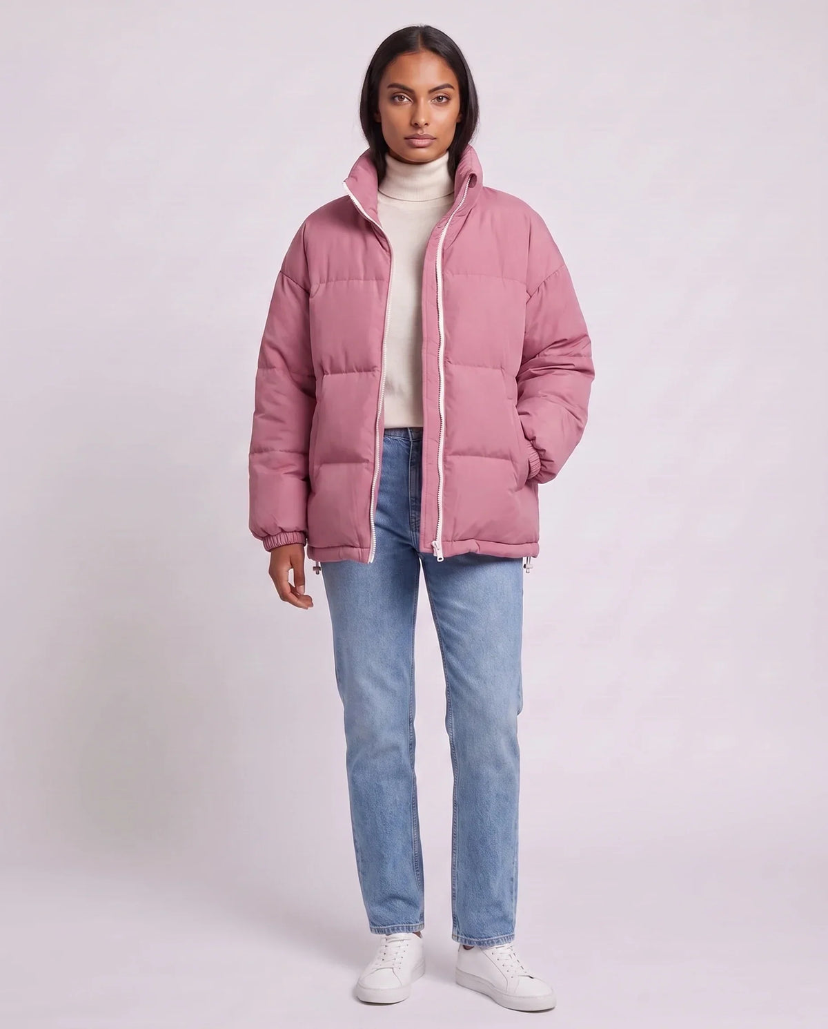 Short Oversized Puffer Jacket with Contrast Zip