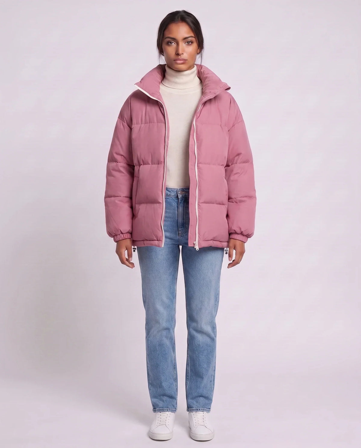Short Oversized Puffer Jacket with Contrast Zip